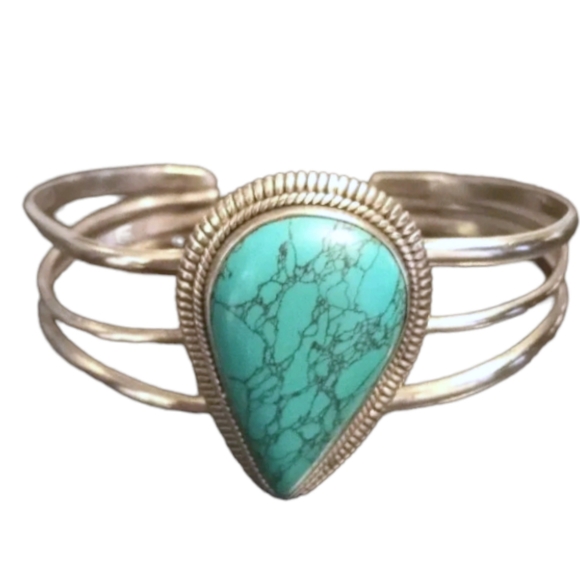 Large Handmade Spider Web Turquoise Sterling Silver Triple Band Cuff Bra… - Picture 2 of 6